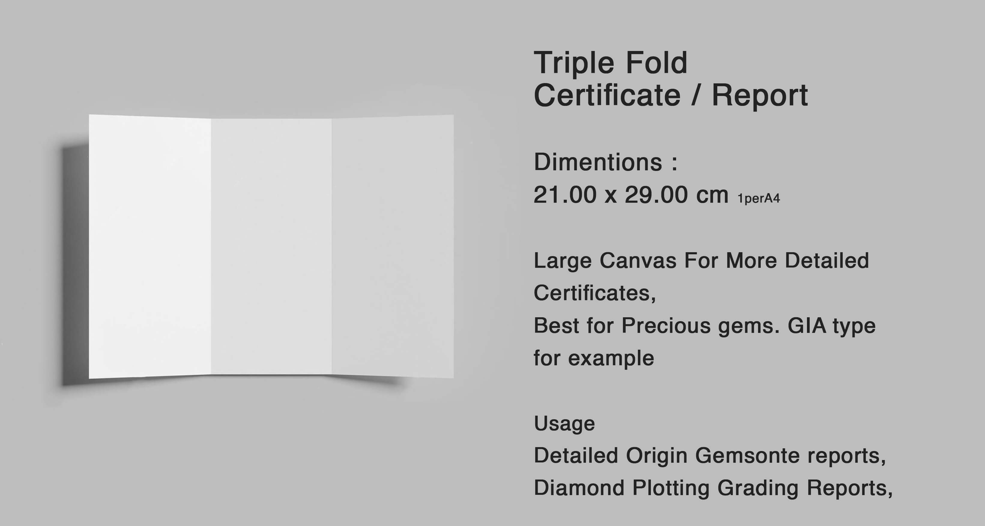 Triple fold size gemological report, gem testing lab software