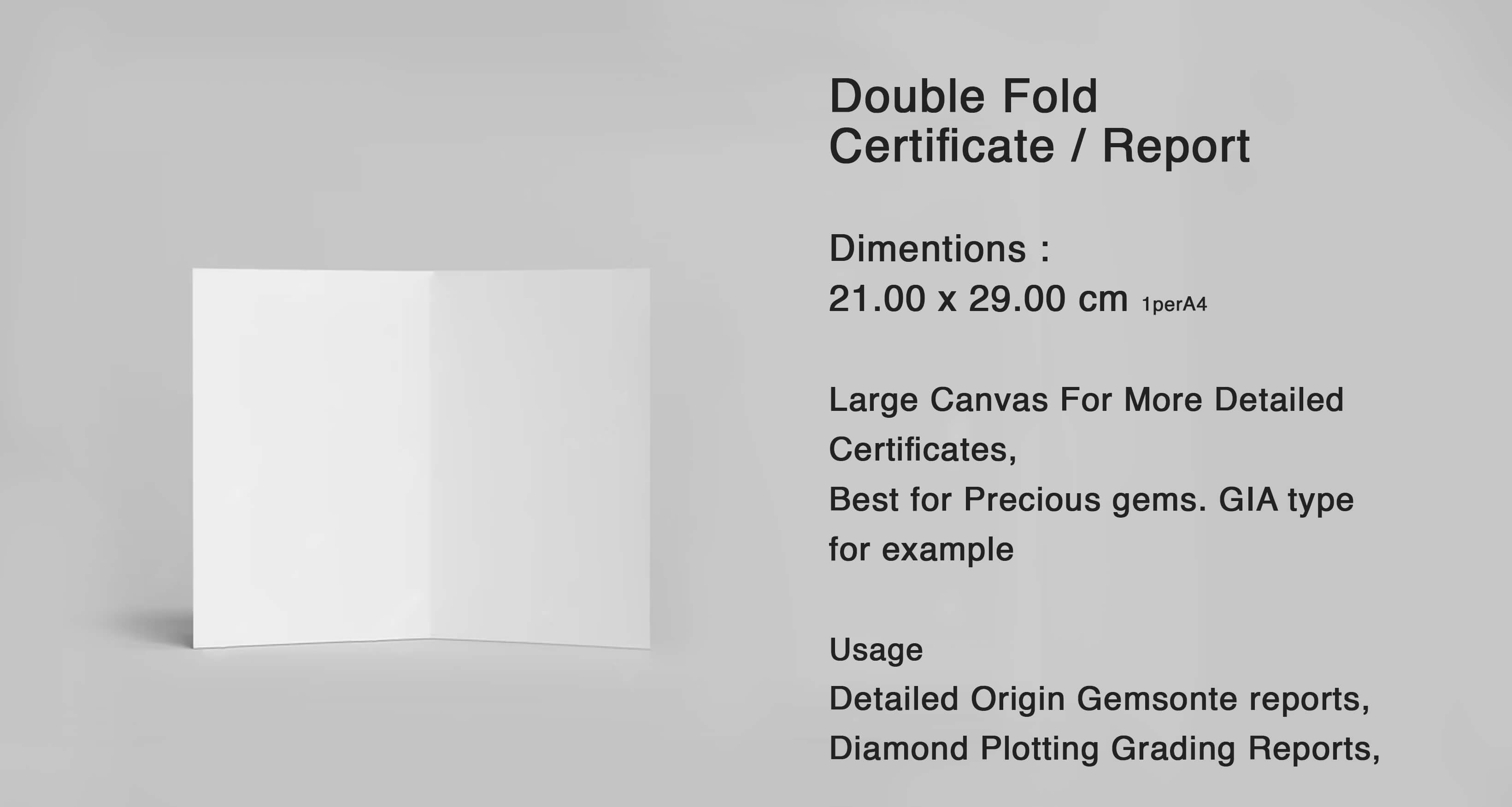 Double fold size gemological report, gem report software, gem certificate software